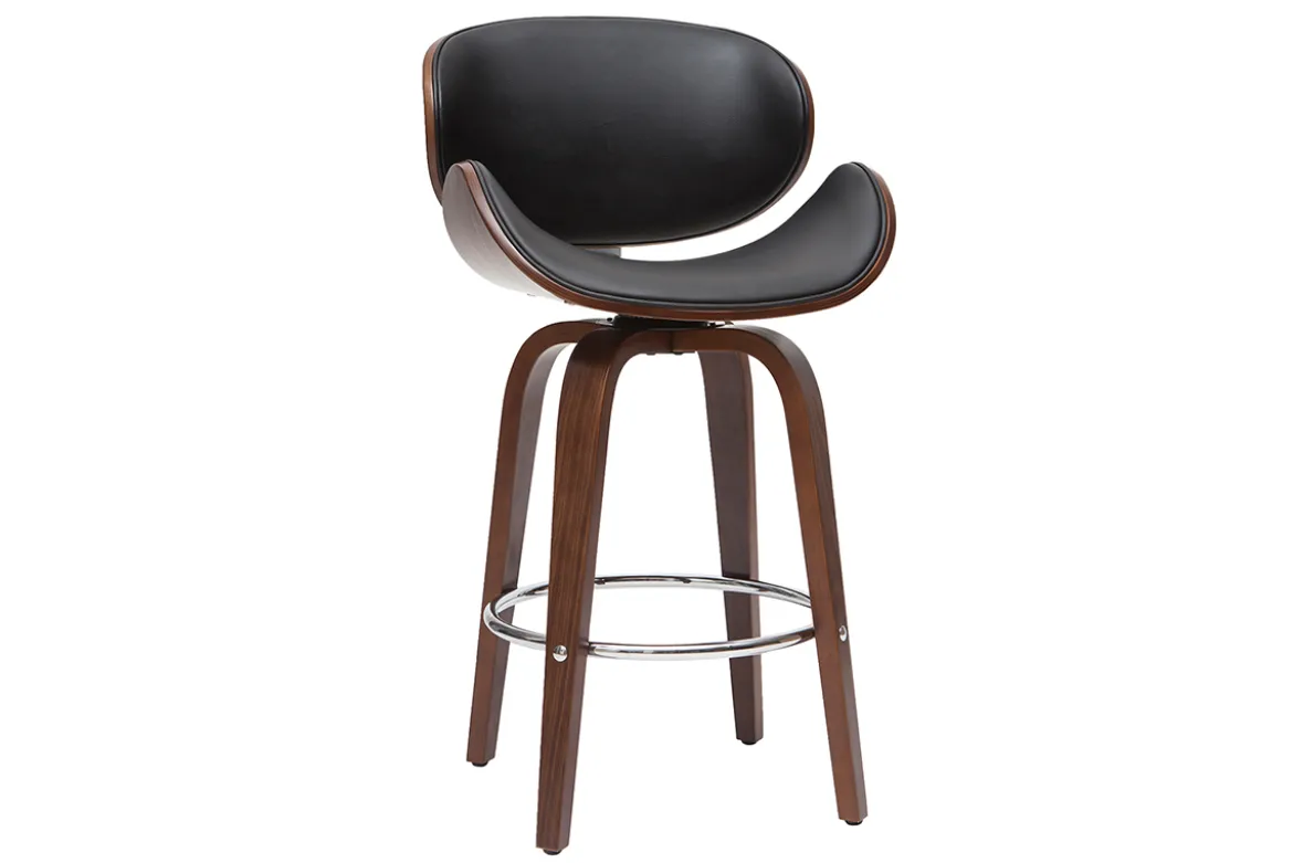 Tabouret de bar pivotant noir et bois foncé 65 cm WALNUT