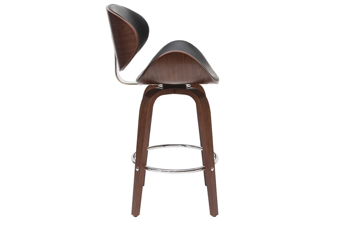 Tabouret de bar pivotant noir et bois foncé 65 cm WALNUT