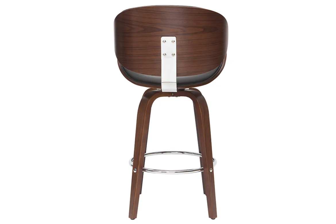 Tabouret de bar pivotant noir et bois foncé 65 cm WALNUT