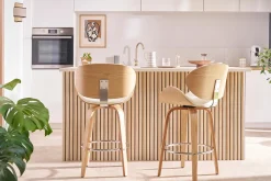 Tabouret de bar pivotant noir et bois foncé 65 cm WALNUT