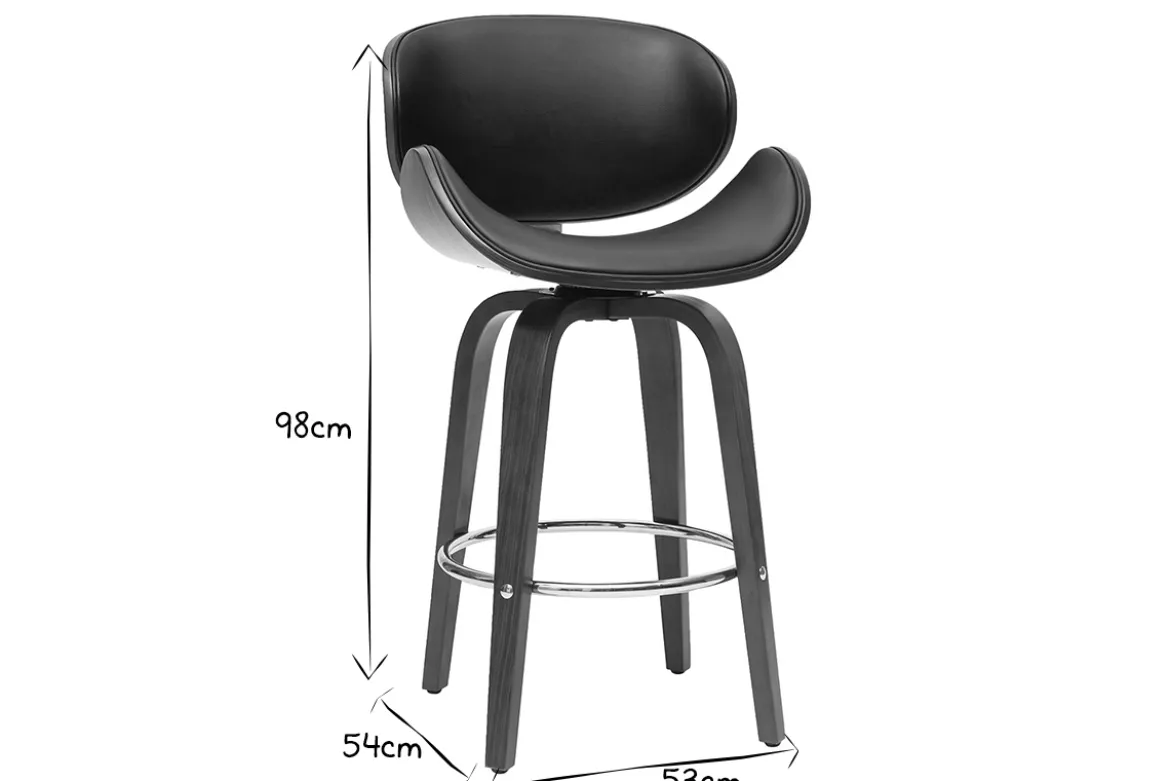 Tabouret de bar pivotant noir et bois foncé 65 cm WALNUT
