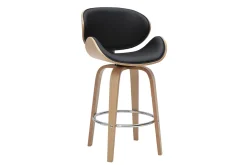 Tabouret de bar pivotant noir et bois clair 65 cm WALNUT