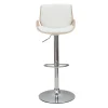 Tabouret de bar relevable blanc et bois clair VESPER