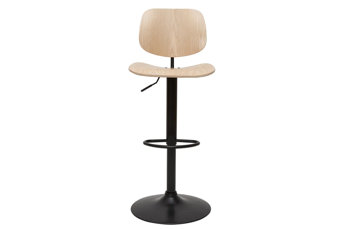 Tabouret de bar relevable bois clair et métal noir TOBIAS