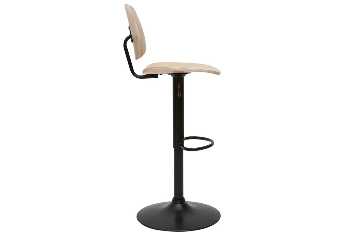 Tabouret de bar relevable bois clair et métal noir TOBIAS