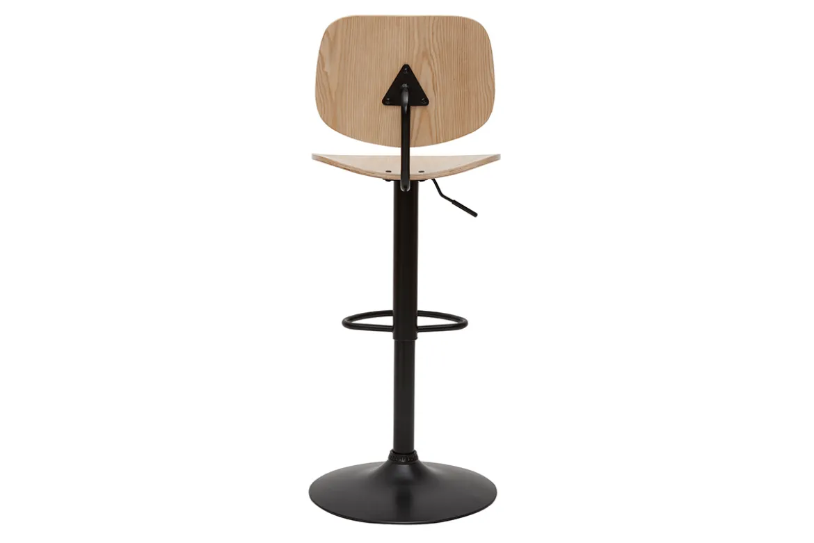 Tabouret de bar relevable bois clair et métal noir TOBIAS