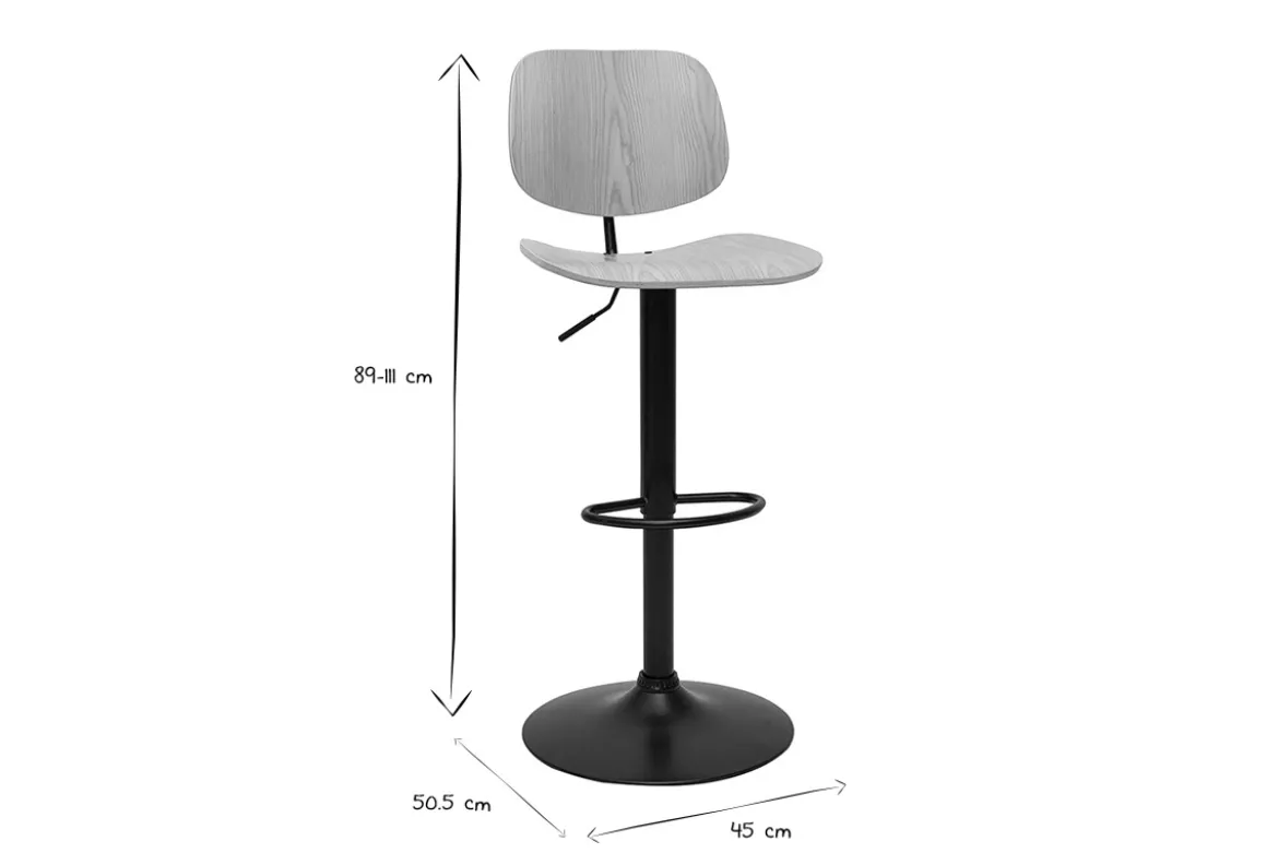 Tabouret de bar relevable bois clair et métal noir TOBIAS