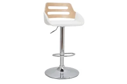 Tabouret de bar relevable design blanc et chêne PERNIK