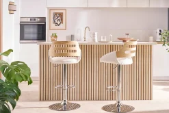Tabouret de bar relevable design blanc et chêne PERNIK