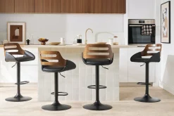 Tabouret de bar relevable design noir et noyer PERNIK
