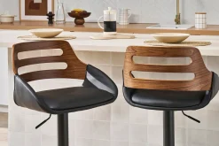 Tabouret de bar relevable design noir et noyer PERNIK