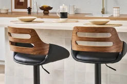 Tabouret de bar relevable design noir et noyer PERNIK