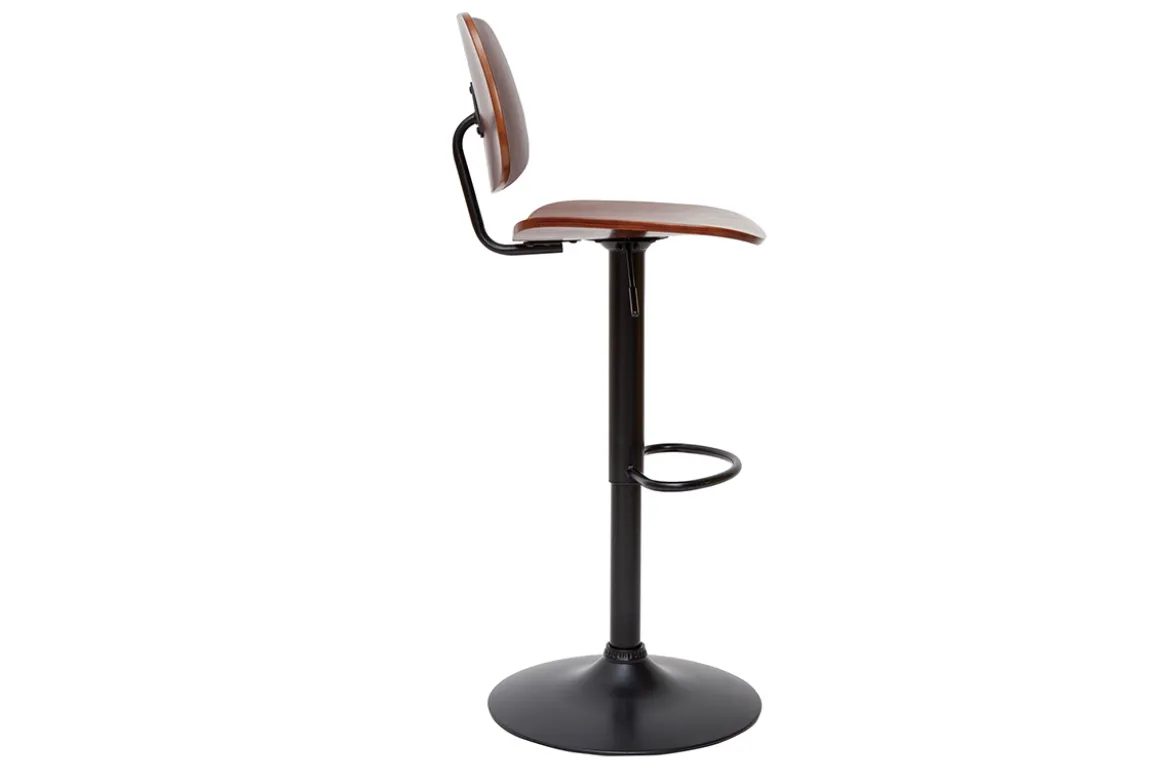 Tabouret de bar relevable noyer et métal noir TOBIAS