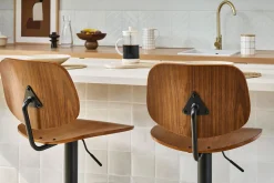 Tabouret de bar relevable noyer et métal noir TOBIAS