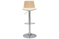 Tabouret de bar réglable blanc, bois clair et pied chromé DOA