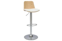 Tabouret de bar réglable blanc, bois clair et pied chromé DOA