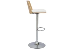 Tabouret de bar réglable blanc, bois clair et pied chromé DOA