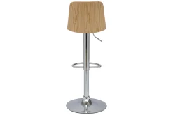 Tabouret de bar réglable blanc, bois clair et pied chromé DOA