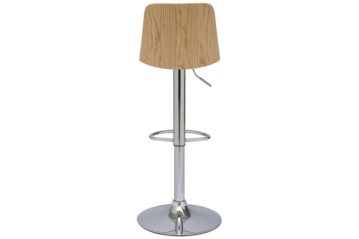 Tabouret de bar réglable blanc, bois clair et pied chromé DOA