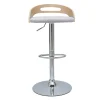 Tabouret de bar réglable design bois clair et tissu gris clair MANO