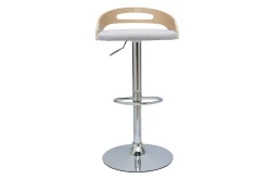 Tabouret de bar réglable design bois clair et tissu gris clair MANO
