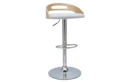 Tabouret de bar réglable design bois clair et tissu gris clair MANO