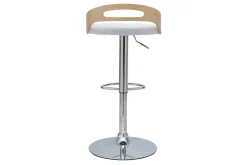 Tabouret de bar réglable design bois clair et tissu gris clair MANO