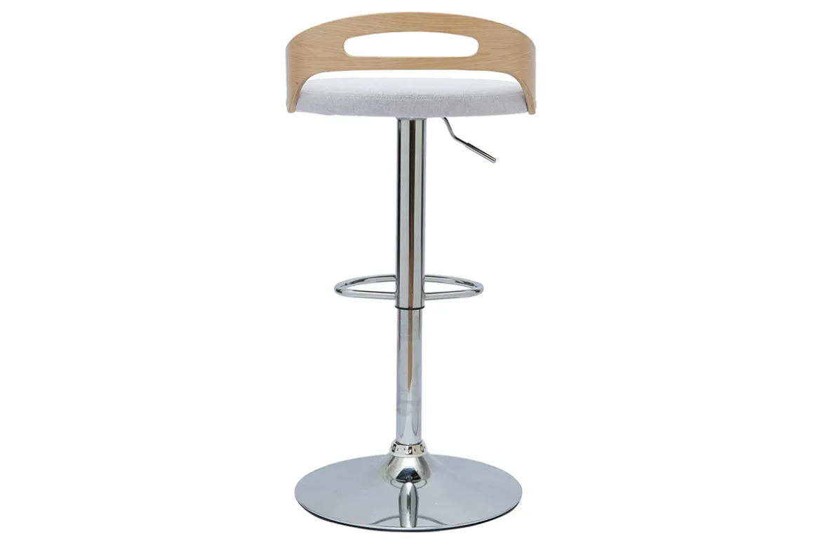 Tabouret de bar réglable design bois clair et tissu gris clair MANO