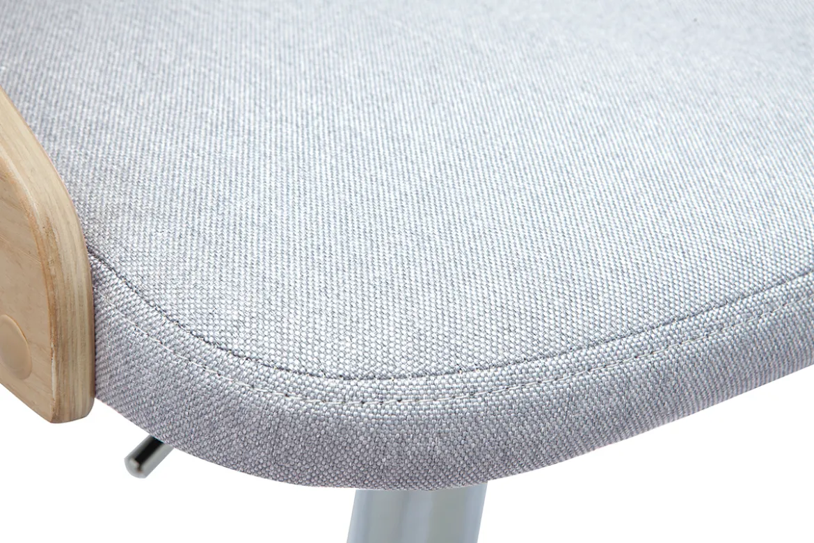 Tabouret de bar réglable design bois clair et tissu gris clair MANO