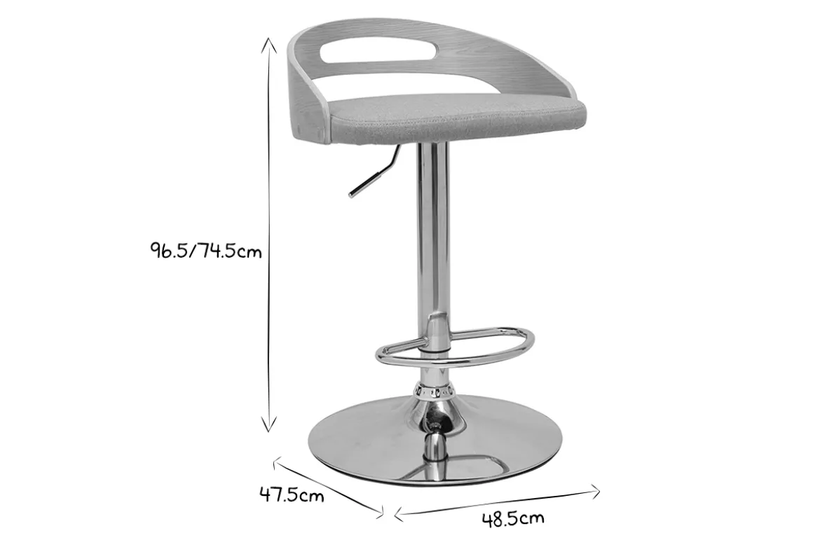 Tabouret de bar réglable design bois clair et tissu gris clair MANO