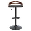 Tabouret de bar réglable design noir et bois noyer MANO