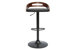 Tabouret de bar réglable design noir et bois noyer MANO