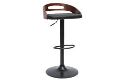 Tabouret de bar réglable design noir et bois noyer MANO