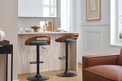 Tabouret de bar réglable design noir et bois noyer MANO