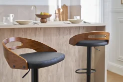 Tabouret de bar réglable design noir et bois noyer MANO