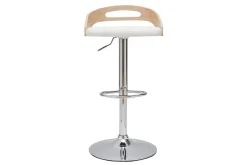 Tabouret de bar réglable design blanc et bois clair MANO
