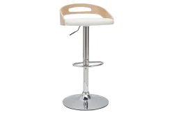 Tabouret de bar réglable design blanc et bois clair MANO
