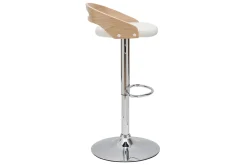 Tabouret de bar réglable design blanc et bois clair MANO