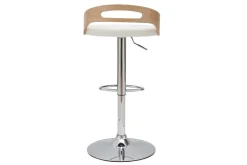 Tabouret de bar réglable design blanc et bois clair MANO