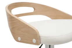 Tabouret de bar réglable design blanc et bois clair MANO