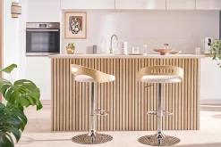 Tabouret de bar réglable design blanc et bois clair MANO