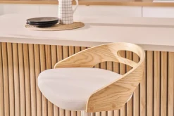 Tabouret de bar réglable design blanc et bois clair MANO