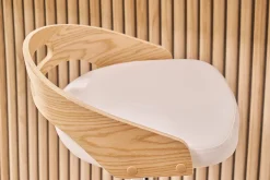 Tabouret de bar réglable design blanc et bois clair MANO