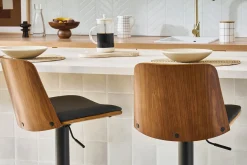 Tabouret de bar réglable noir et bois foncé DOA