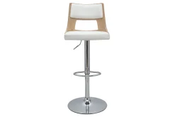 Tabouret de bar réglable pivotants 360° blanc et bois clair GARBO