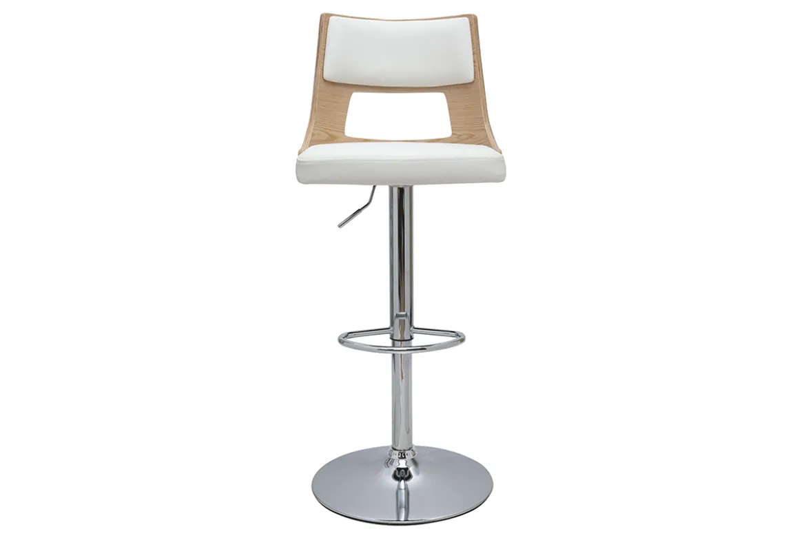 Tabouret de bar réglable pivotants 360° blanc et bois clair GARBO