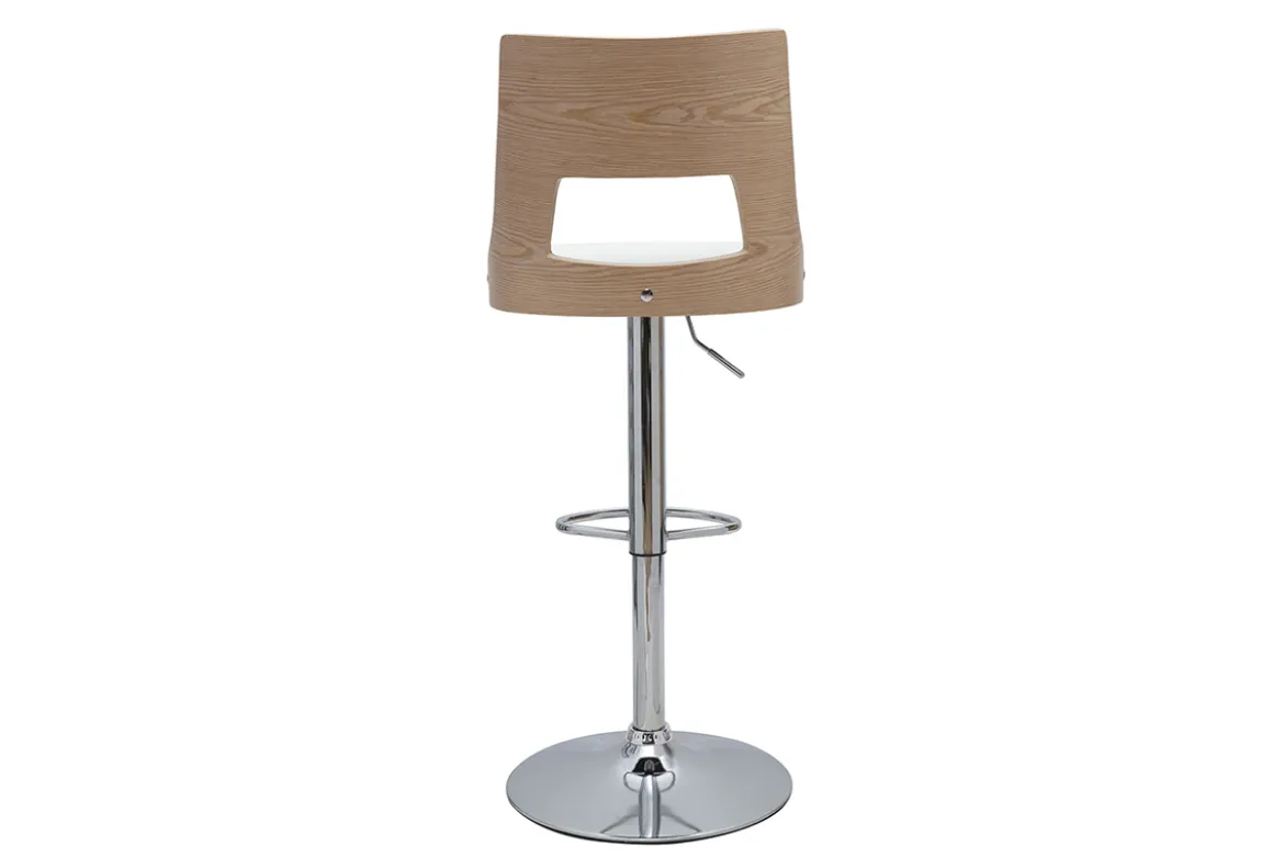 Tabouret de bar réglable pivotants 360° blanc et bois clair GARBO