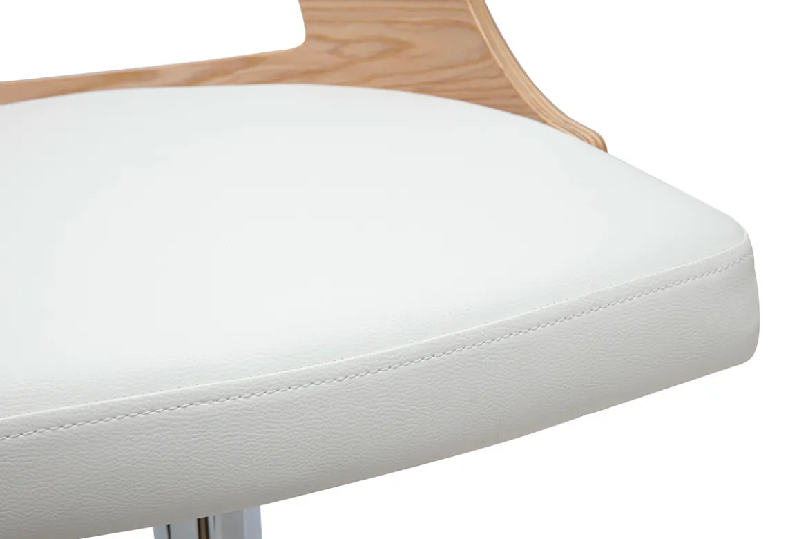 Tabouret de bar réglable pivotants 360° blanc et bois clair GARBO