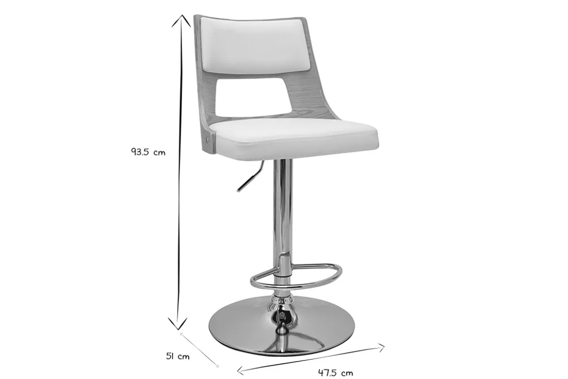 Tabouret de bar réglable pivotants 360° blanc et bois clair GARBO