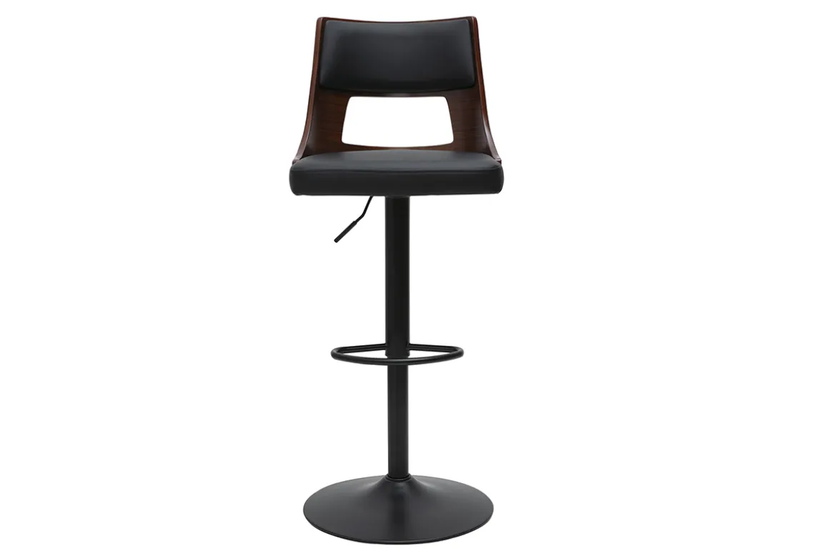 Tabouret de bar réglable vintage pivotants 360° noir et bois foncé GARBO
